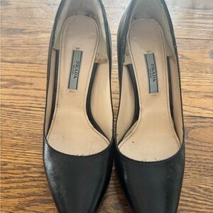 Prada Black Textured Leather Pointed-Toe Pumps
